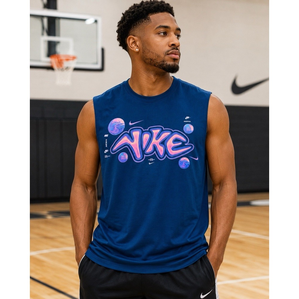 Men's Nike Dri-FIT Sleeveless Basketball Graphic Shirt Large Moisture-Wicking